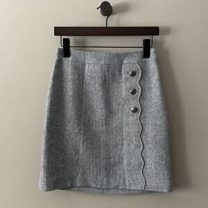 TALBOTS GRAY HERRINGBONE MULTICOLOR SPECKLED TWEED SCALLOPED SKIRT SIZE 0P